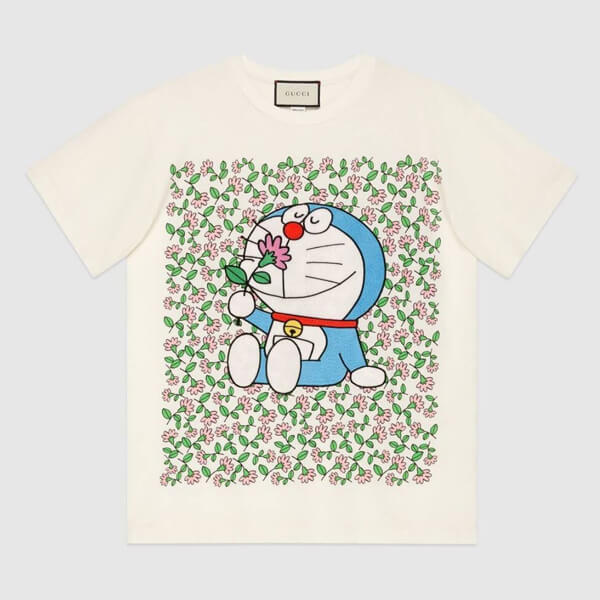  グッチ ドラえもん コラボ コットン Tシャツ お花畑柄? コピー615044XJDIF 9095