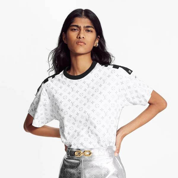 ２１春夏?◆ルイヴィトン◆シルバーモノグラムショルダータブTシャツ偽物 1A8TLJ