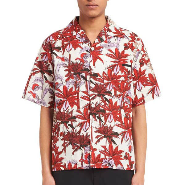 *20SS*<プラダ>パーム柄 プリント コットンポプリンシャツスーパーコピー