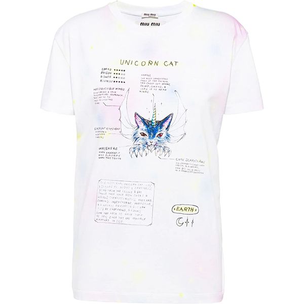 ミュウミュウ「ユニコーンキャット」コピープリントTシャツ