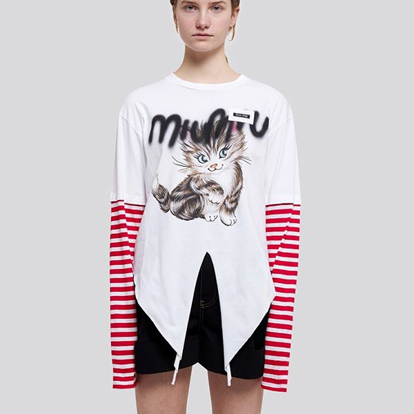 ★ミュウミュウ★ルチャット Tシャツスーパーコピー MJL7351YF7F0009