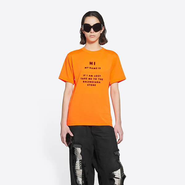 【バレンシアガ】スモールフィット Tシャツコピーオレンジ ロゴ 661705TKVH57513