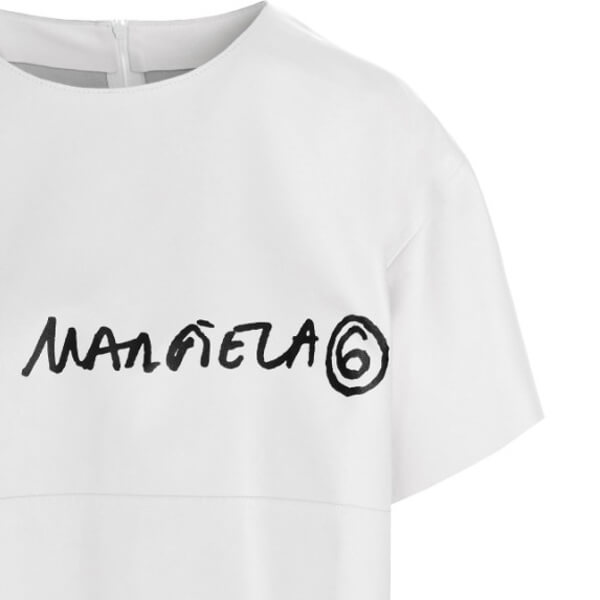 【関送込】 メゾンマルジェラ ロゴ レザー Tシャツ 偽物 ホワイト