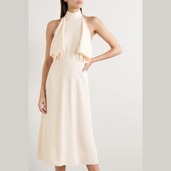 プラダ ホルターネックドレープサテンミディドレス偽物
