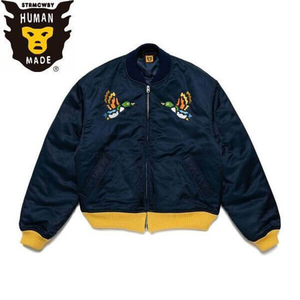 21SS ヒューマンメイドコピー グラフィックサテンブルゾンジャケットネイビー