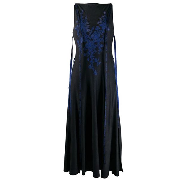 【ロエベ】フラワー刺繍 偽物 シルクマキシワンピースS3106210MC