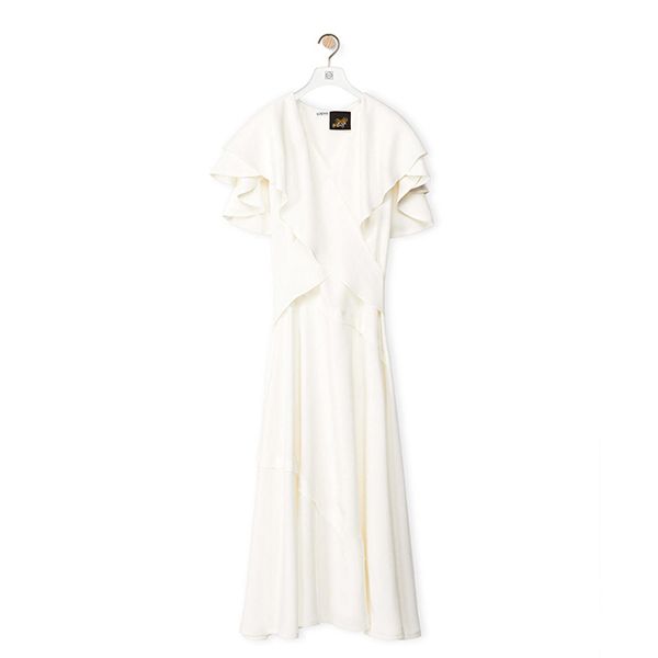 ロエベ/シルク製ラッフル半袖コピーAラインミディドレス