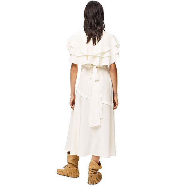 ロエベ/シルク製ラッフル半袖コピーAラインミディドレス