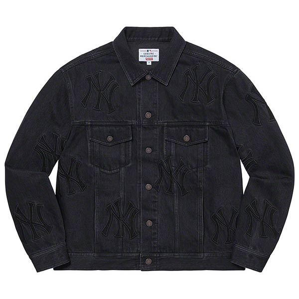 FW21 シュプリーム x ニューヨーク偽物 ヤンキース デニムトラッカージャケット ウォッシュド