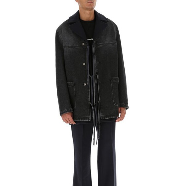 ロエベ フロントボタンダブルレイヤーコート コピー ブラック H526330X83