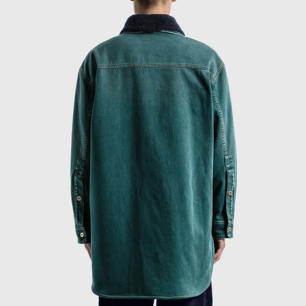 【ロエベ 】デニム オーバーシャツ 偽物 ロゴ ペトロル メンズ