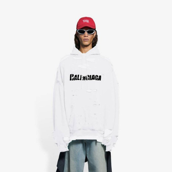 バレンシアガ コピー?CAPS DESTROYED ミディアムフリース フーディ 4色 659403TKVB61093