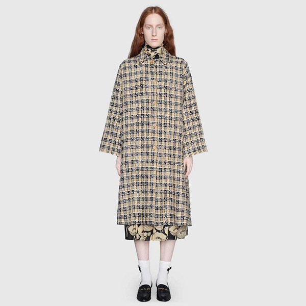 【グッチ コート 偽物】スクエアG チェック ツイード ベージュ 黒 657995 ZAGLP 2108