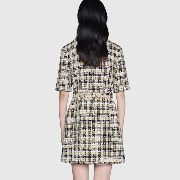 21AW グッチ ワンピース 偽物?スクエアGチェック柄ツイード半袖 657986 ZAGLP 2108