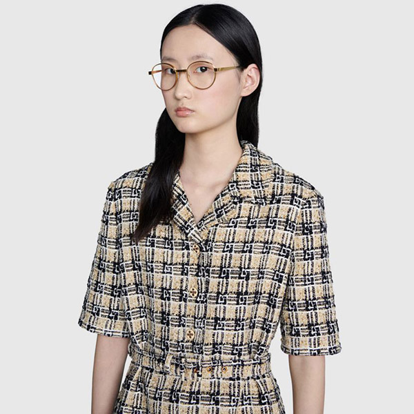 21AW グッチ ワンピース 偽物?スクエアGチェック柄ツイード半袖 657986 ZAGLP 2108