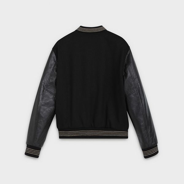 セリーヌ テテ?ィシ?ャケット 偽物?レザースリーブ ウール テディジャケット ブラック