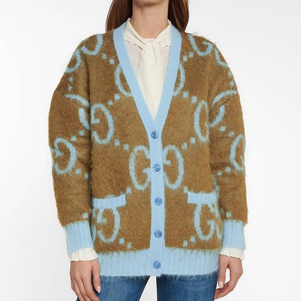 新作?お洒落に?グッチ カーディガン コピー★リバーシブル GG モヘア ウール カーディガン