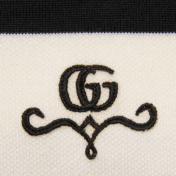 グッチ ウール GGピケ ジャカード ポロシャツ 偽物 アイボリー ロゴ 長袖 681307XKB7S9207