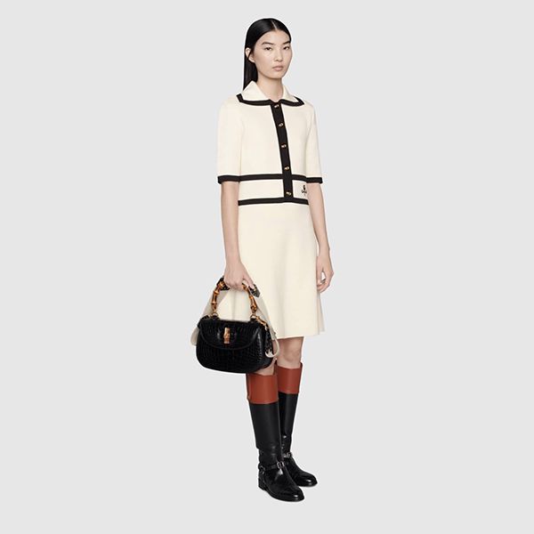 新作☆22SS グッチ ウール GGピケ ジャカード ポロドレス 偽物 アイボリー681306XKB7S9207