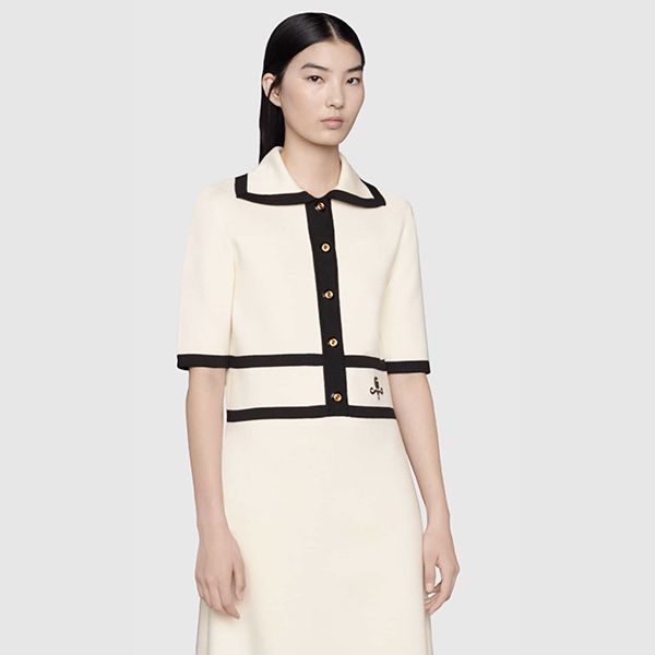 新作☆22SS グッチ ウール GGピケ ジャカード ポロドレス 偽物 アイボリー681306XKB7S9207