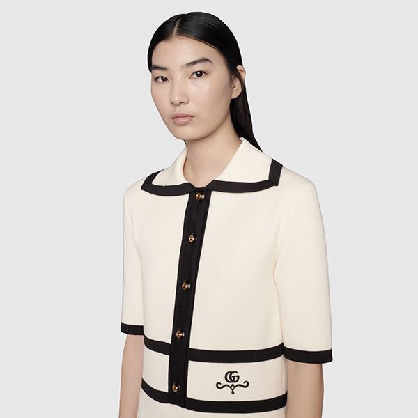 新作☆22SS グッチ ウール GGピケ ジャカード ポロドレス 偽物 アイボリー681306XKB7S9207