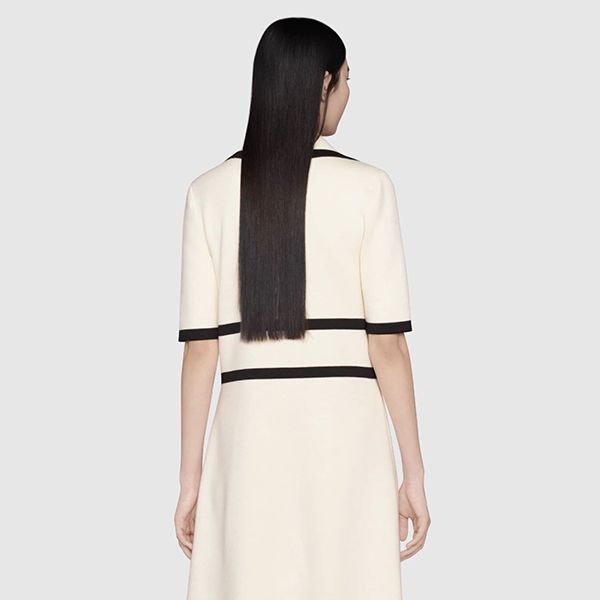 新作☆22SS グッチ ウール GGピケ ジャカード ポロドレス 偽物 アイボリー681306XKB7S9207