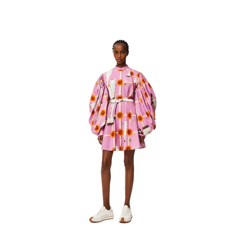 ロエベ◆直営 プリーツ スリーブ ミディ ドレス (コットン) ミニ コピー