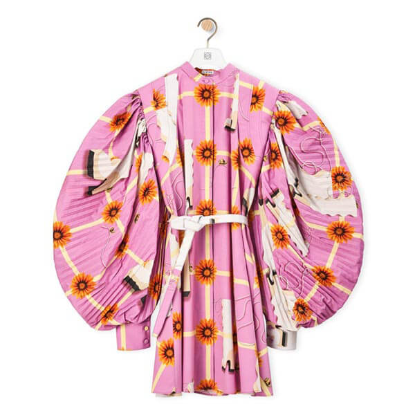 ロエベ◆直営 プリーツ スリーブ ミディ ドレス (コットン) ミニ コピー