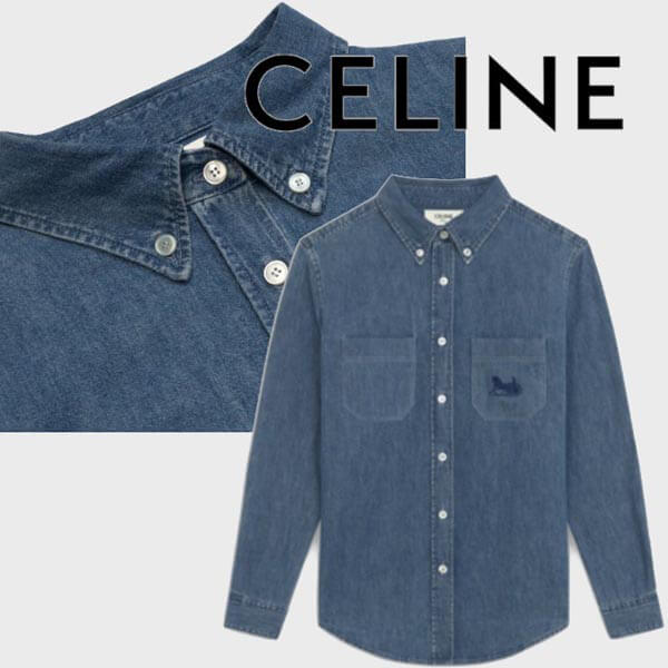 21SS◆新作【セリーヌ】サルキー ウェスタンシャツ ライトデニム 偽物 2T096208I.08OW