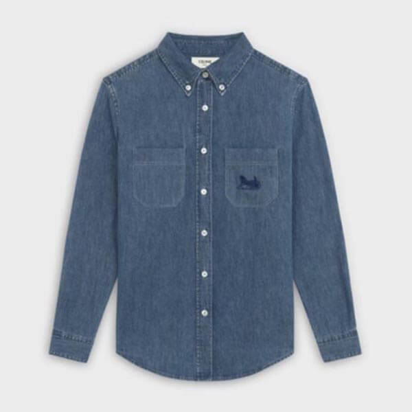 21SS◆新作【セリーヌ】サルキー ウェスタンシャツ ライトデニム 偽物 2T096208I.08OW