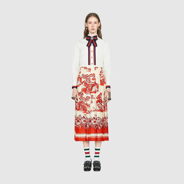 ☆グッチ☆ Sylvieウェブボウブローチ?コットンポプリンシャツ?