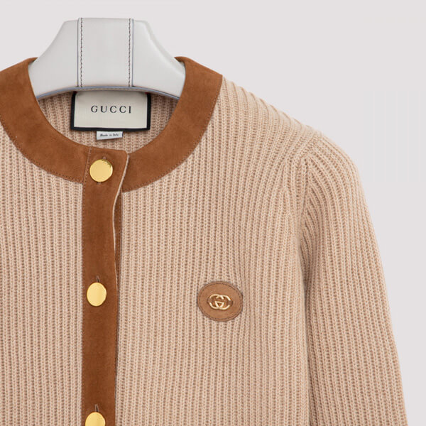 グッチ ウール＆スエード カーディガン