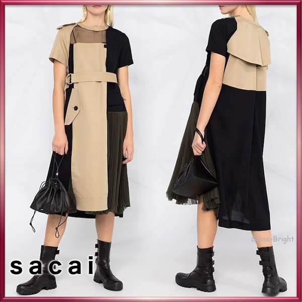 sacai＊異素材MIX カラーブロックワンピース