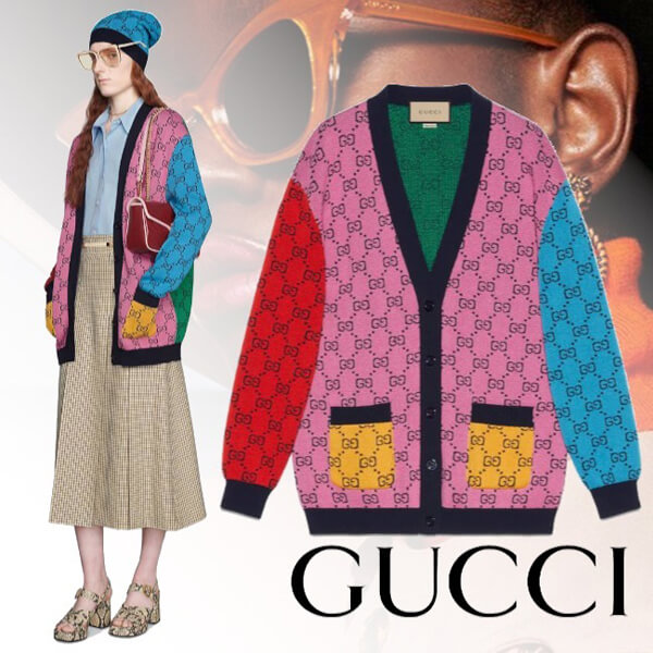 グッチ【グッチ】新作 マルチカラー ウールコットン カーディガン 662036 XKBYA 5098