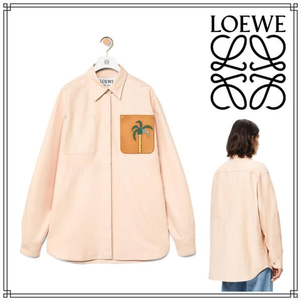 21SS  ロエベ★ラ?パルム オーバーシャツ★デニム コピー ペールピンク★S897Y02X01
