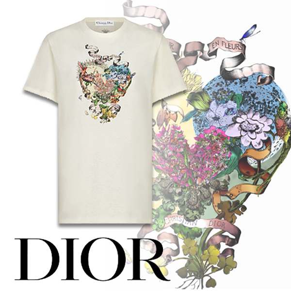 ディオール★モチーフプリント?リネンコットンTシャツ偽物 113T03A4473_X0200