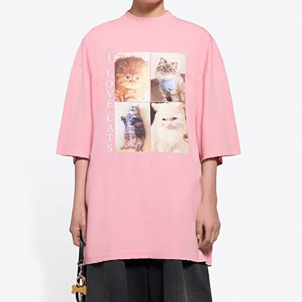 バレンシアガＴシャツ偽物＊I LOVE CATS 猫 プリント MEOW バックロゴ 