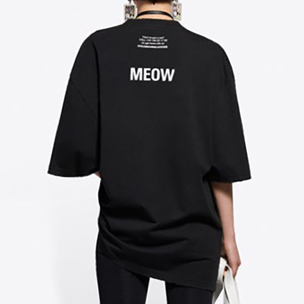 バレンシアガＴシャツ偽物＊I LOVE CATS 猫 プリント MEOW バックロゴ 