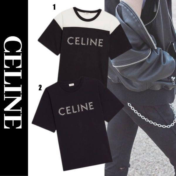 セリーヌ ルーズ フロント スタッズロゴ コットン 半袖 Tシャツ偽物2X839500O.38AW