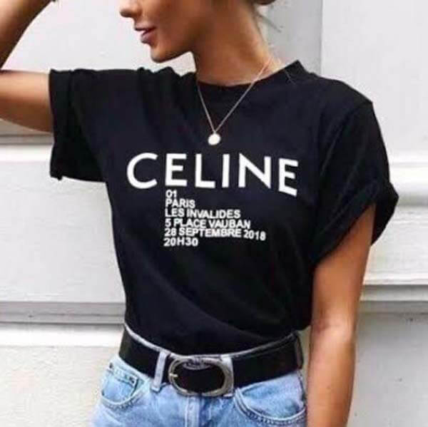 セリーヌ★ロゴプリント入り?クルーネック*Tシャツ偽物＊Lサイズ