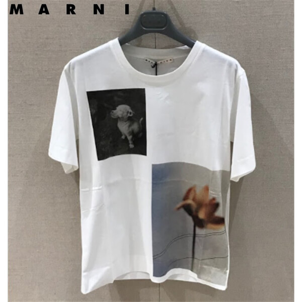 日本未入荷?コットン クルーネック プリントTシャツコピー【マルニ】