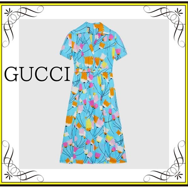 グッチ チューリッププリント コピープリーツドレス ワンピース 657935 ZAGVN 4337