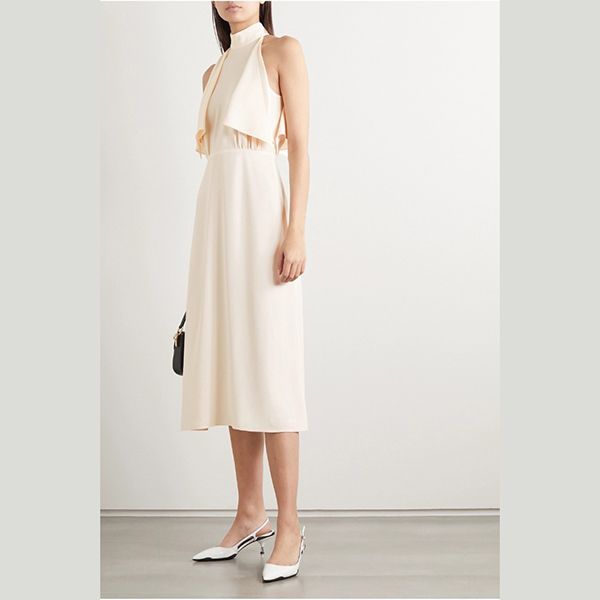 プラダ ホルターネックドレープサテンミディドレス偽物