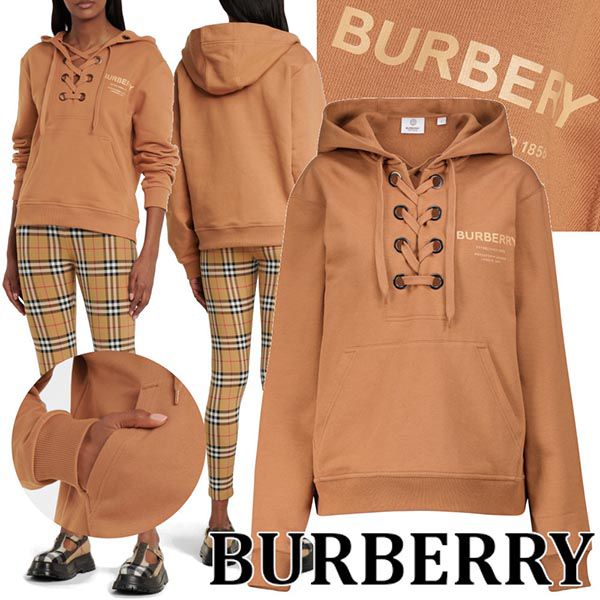 バーバリー コットン製 ホースフェリープリント レースアップ 長袖 フーディコピー 8038690121044A1420