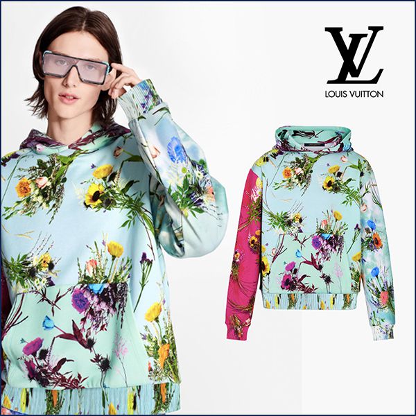 【ルイヴィトン】プリンテッドフラワーフーディ偽物 パーカー1A7QI0