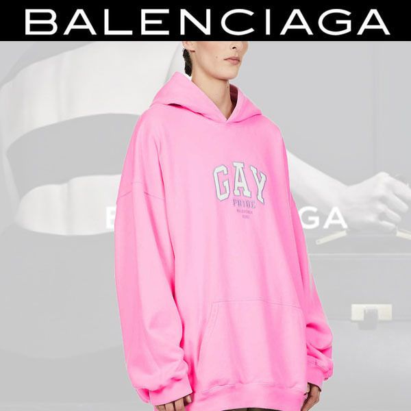 バレンシアガ 21AW 新作 かっこかわいい?ロゴ フーディー偽物 ピンク