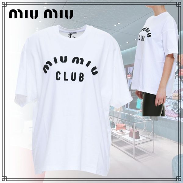 【関送込】ミュウミュウ CLUB LOGO Tシャツ 偽物 オーバーサイズ 刺繍ロゴ MJN3561QHTF0009