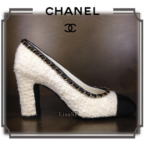 シャネル パンプス 大人エレガント ツイード チェーンパンプス シャネル靴コピー