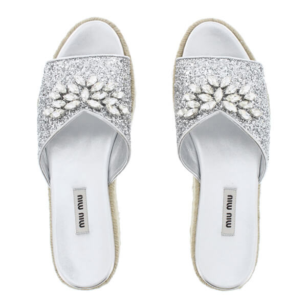 ミュウミュウ サンダル コピー ストーン付　エスパドリーユ　スライドサンダル