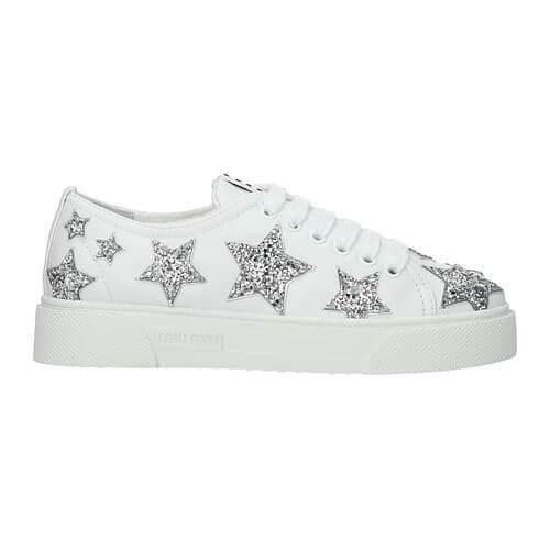 ミュウミュウ スニーカー コピーレザースニーカーシルバーラミネートレザーとグリッター星